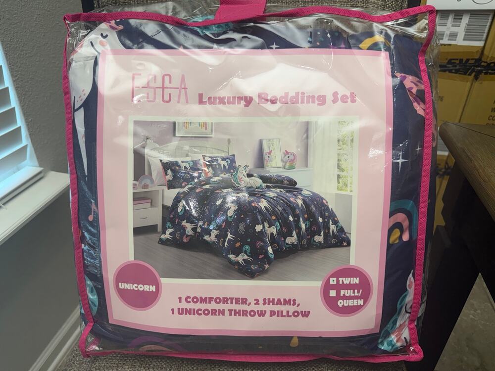 ESCA Unicorn Twin Comforter Set 4 Piece Reversible Kids Bedding New